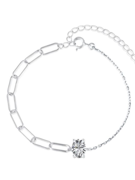DY150154 Platinum 925 Sterling Silver Cubic Zirconia Geometric Minimalist Asymmetrical Chain Link Bracelet