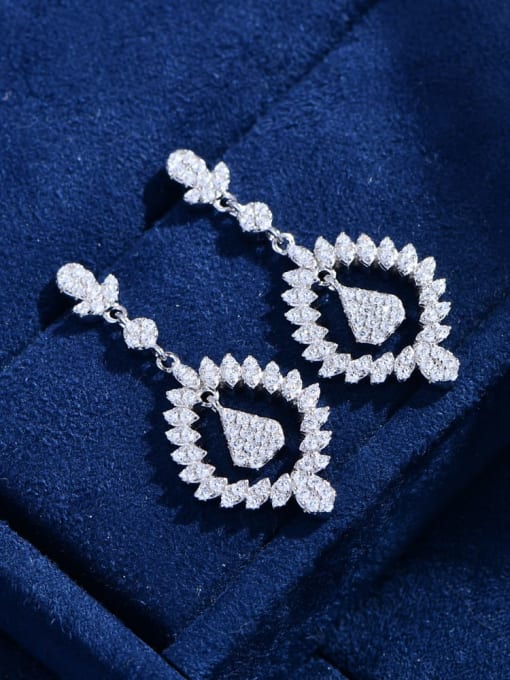 A&T Jewelry 925 Sterling Silver Cubic Zirconia Geometric Luxury Cluster Earring 3