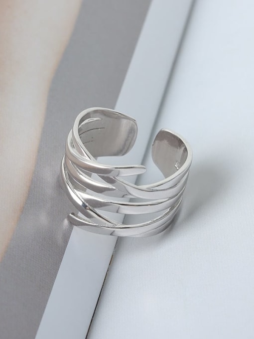 PNJ191 platinum 925 Sterling Silver Double Layer Geometric Vintage Stackable Ring