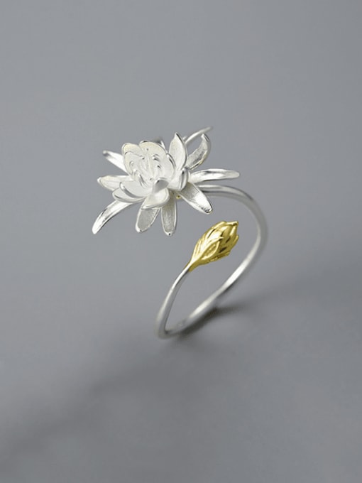 LOLUS 925 Sterling Silver Flower Artisan Band Ring 0