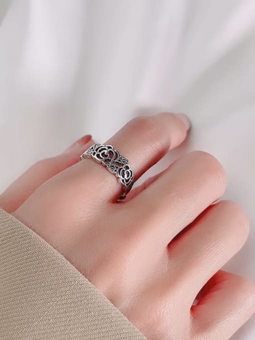 TAIS 925 Sterling Silver Hollow Flower Vintage Band Ring 1