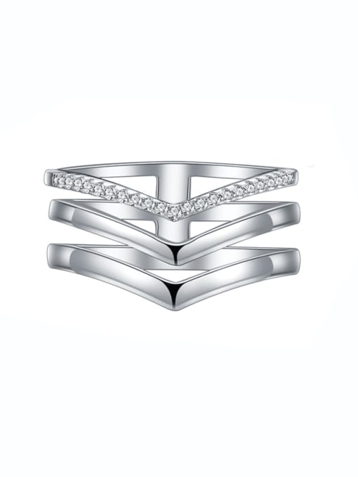 A&T Jewelry 925 Sterling Silver Cubic Zirconia Geometric Minimalist Stackable Ring 0