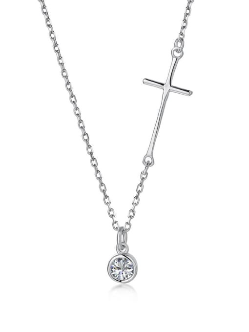 DY190358 S W WH 925 Sterling Silver Rhinestone Geometric Minimalist Necklace