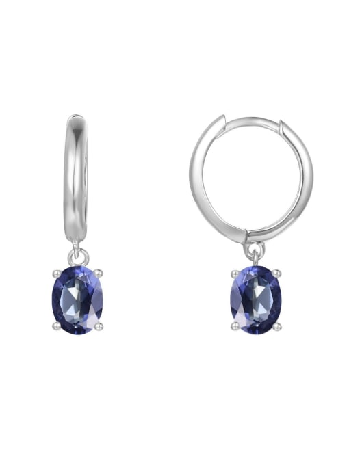 Plated Crystal Violet Blue 925 Sterling Silver Swiss Blue Topaz Geometric Luxury Huggie Earring
