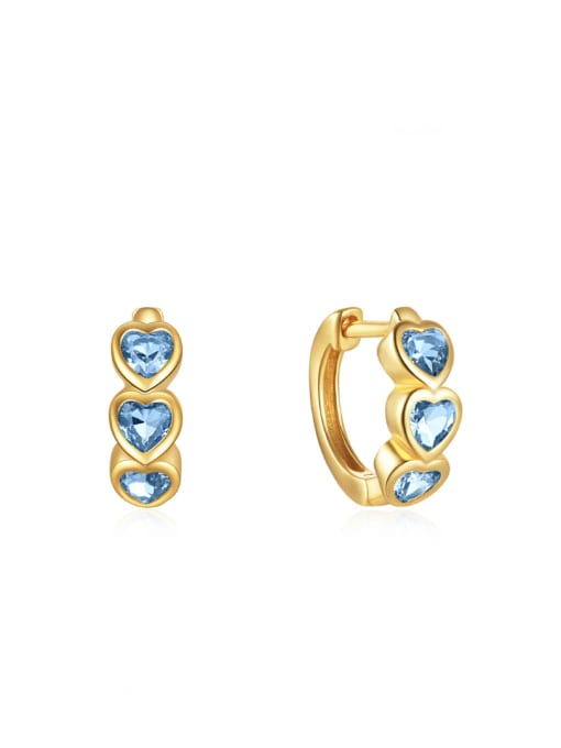 gold+blue 925 Sterling Silver Cubic Zirconia Geometric Minimalist Huggie Earring