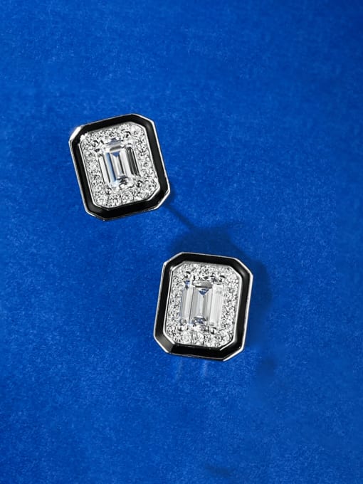 E271 Black Edge+ White Diamond Earrings 925 Sterling Silver Cubic Zirconia Geometric Luxury Cluster Earring