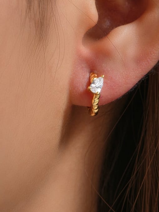 YUANFAN Brass Cubic Zirconia Geometric Minimalist Huggie Earring 1