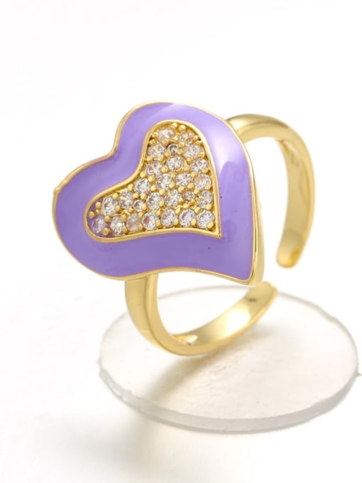 purple Brass Enamel Rhinestone Heart Trend Band Ring