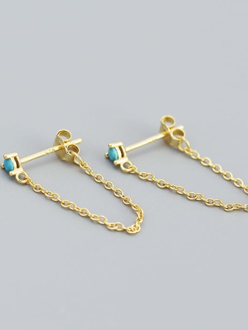 Gold (Turquoise) 925 Sterling Silver Cubic Zirconia Tassel Dainty Earring