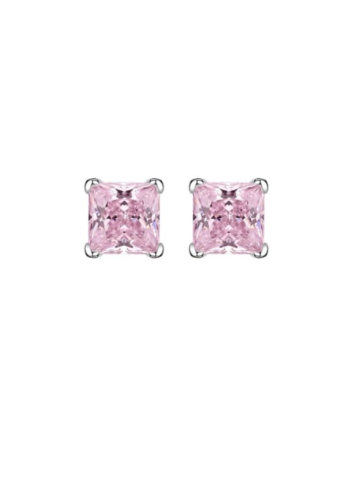 E082 Pink 925 Sterling Silver High Carbon Diamond Square Luxury Stud Earring