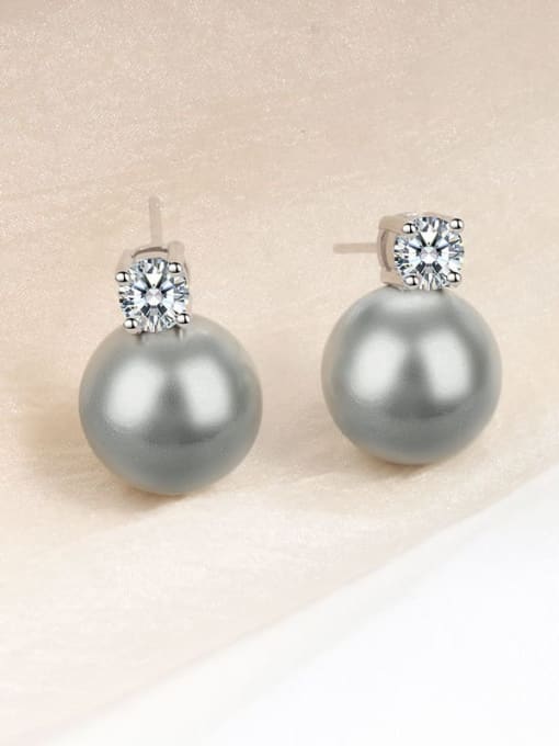 Grey Pearl 12MM 925 Sterling Silver Imitation Pearl Geometric Dainty Drop Earring