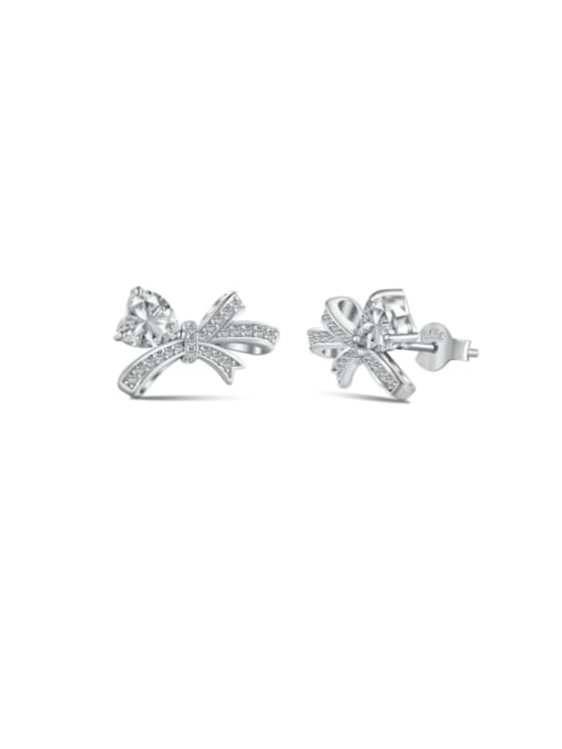 Platinum + White  DY1D0317 S W WH 925 Sterling Silver Cubic Zirconia Bowknot Dainty Stud Earring