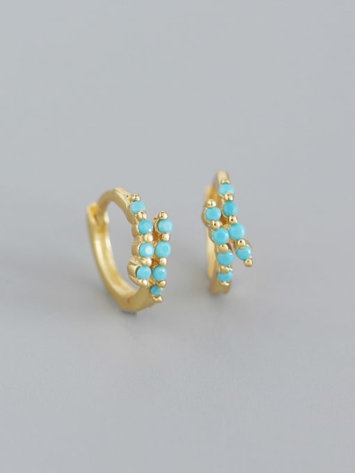 6#Gold Turkish blue 925 Sterling Silver Rhinestone White Geometric Minimalist Huggie Earring