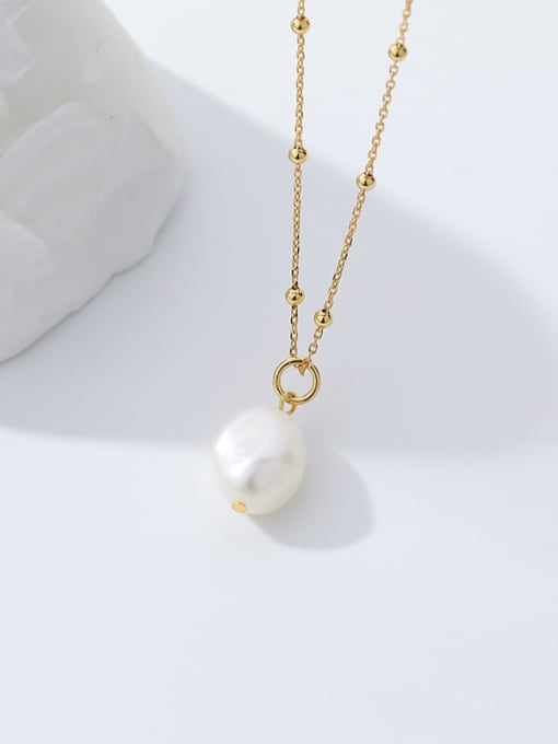 A2786 Gold 925 Sterling Silver Freshwater Pearl Irregular Minimalist Necklace
