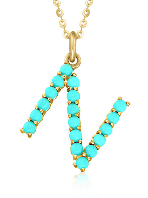 Gold N 925 Sterling Silver Turquoise Letter Dainty Necklace