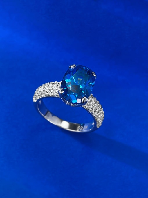 R1035 Royal Blue 925 Sterling Silver Natural Stone Geometric Luxury Cocktail Ring