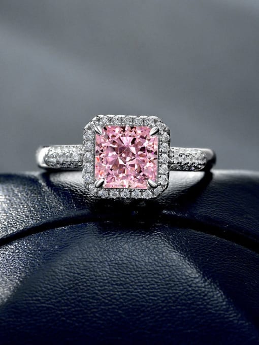 Pink 925 Sterling Silver High Carbon Diamond Geometric Luxury Ring