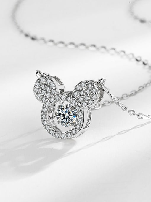 Platinum 925 Sterling Silver Cubic Zirconia Letter Minimalist Mickey Mouse Pendant Necklace