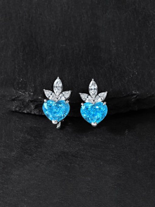A&T Jewelry 925 Sterling Silver High Carbon Diamond Blue Heart Dainty Stud Earring 0