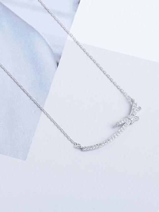 Platinum 925 Sterling Silver Cubic Zirconia Bowknot Minimalist Necklace