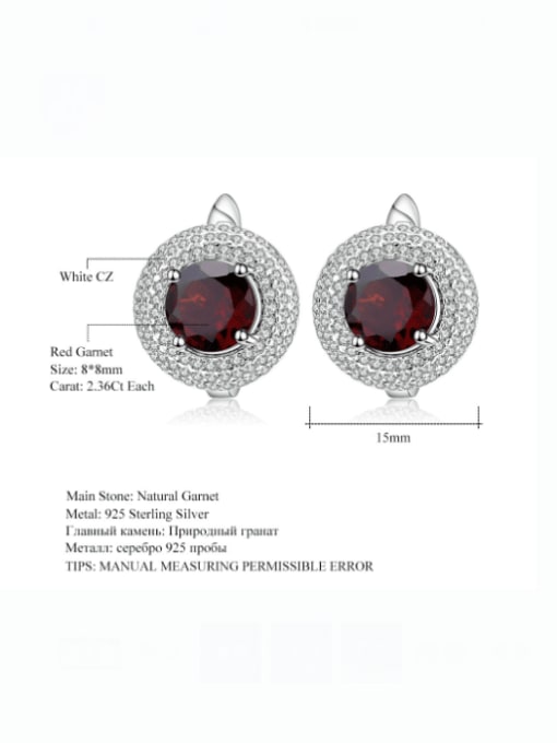 Garnet 925 Sterling Silver Natural Stone Geometric Luxury Stud Earring