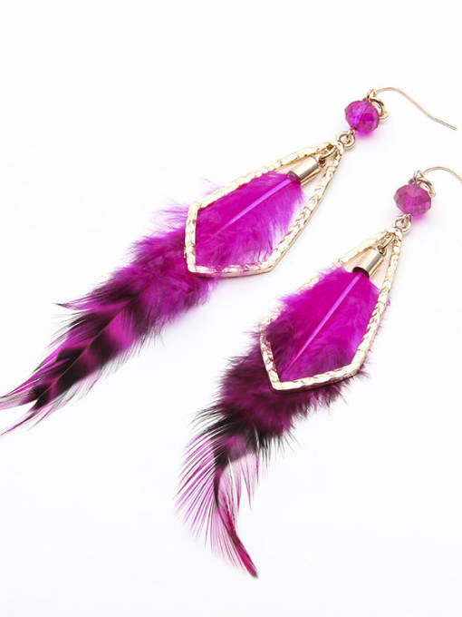 Rose red Alloy Feather Bohemia Hand-Woven Drop Earring