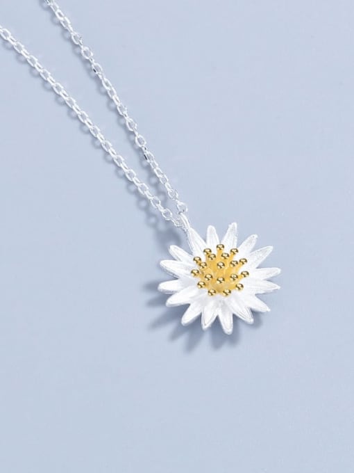 silvery 925 Sterling Silver Flower Minimalist Necklace
