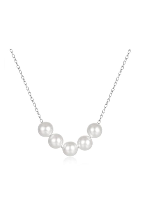 YUANFAN 925 Sterling Silver Imitation Pearl Geometric Minimalist Necklace 4