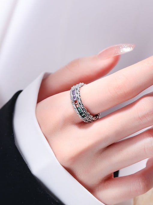 PNJ-Silver 925 Sterling Silver Cubic Zirconia Geometric Vintage Band Ring 1
