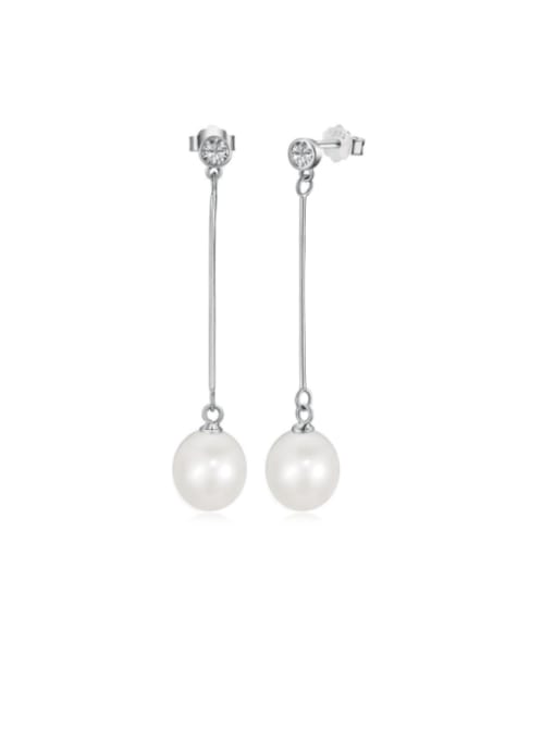 STL-Silver Jewelry 925 Sterling Silver Imitation Pearl Geometric Minimalist Threader Earring