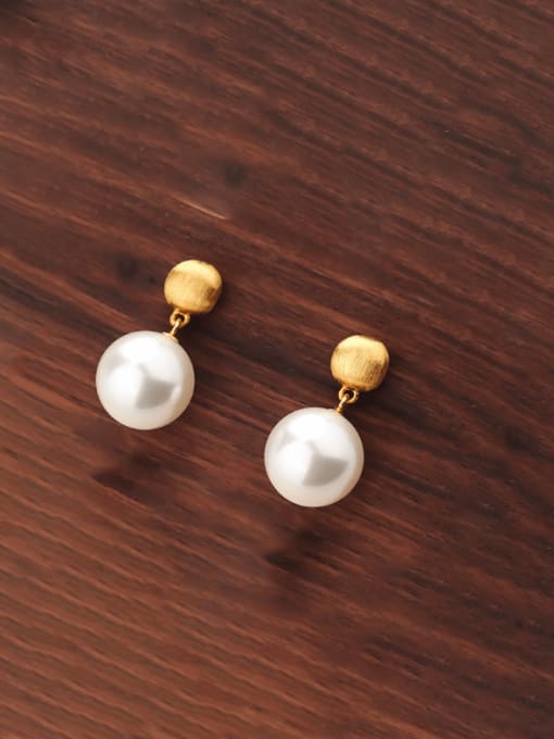 E4109 Gold 925 Sterling Silver Imitation Pearl Geometric Minimalist Drop Earring