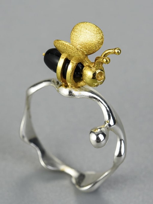 Color separation lfjd0136e 925 Sterling Silver Natural agate natural creative  Bee handmade Artisan Band Ring