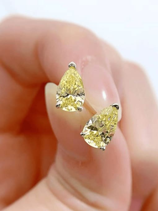 yellow 925 Sterling Silver High Carbon Diamond Water Drop Dainty Stud Earring