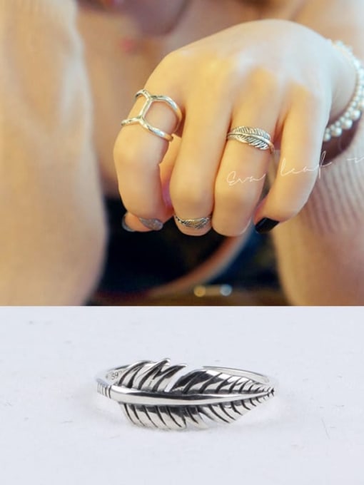 ACEE 925 Sterling Silver Feather Vintage Band Ring 1