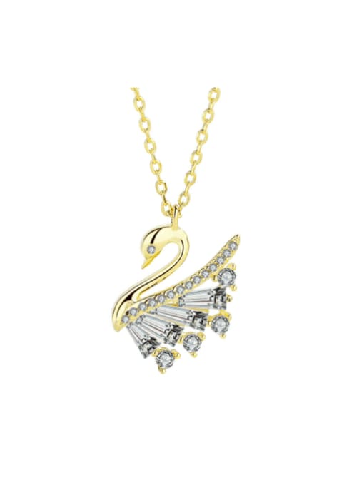 18k gold 925 Sterling Silver Cubic Zirconia Swan Minimalist Necklace