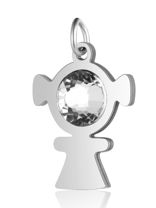 X T582D 1 Stainless steel White Cubic Zirconia Charm Height : 14 mm , Width: 23 mm