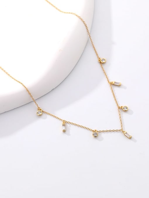 A2582 gold white square 925 Sterling Silver Cubic Zirconia Geometric Minimalist Necklace