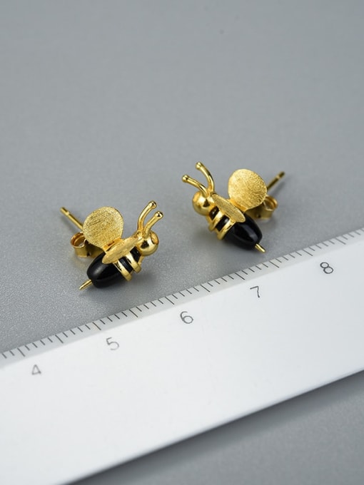 LOLUS 925 Sterling Silver Unique insect design delicate Bee Artisan Stud Earring 3