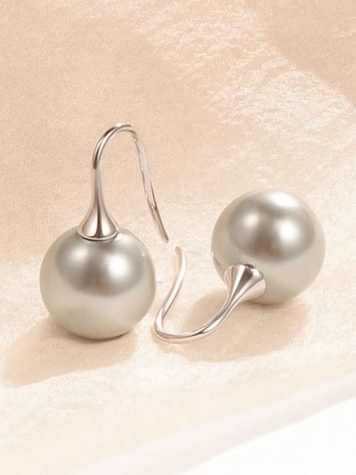 Grey Pearl 12M White Gold Ear Hook 925 Sterling Silver Imitation Pearl Geometric Minimalist Hook Earring
