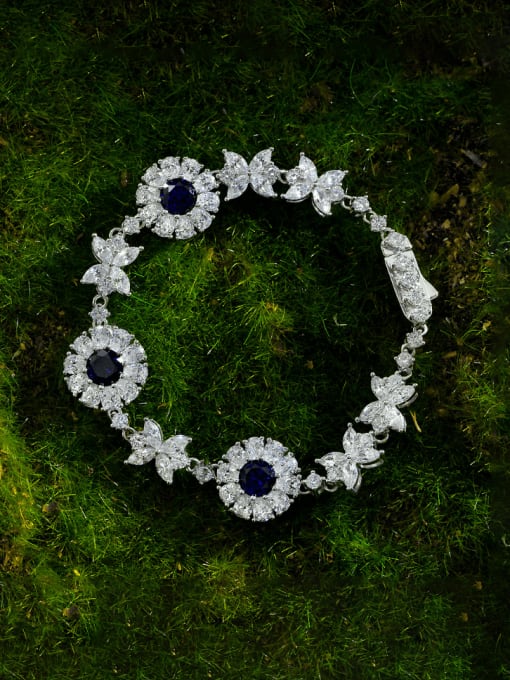 Blue 16cm 【 B 1759 】 925 Sterling Silver Cubic Zirconia Geometric Luxury Bracelet
