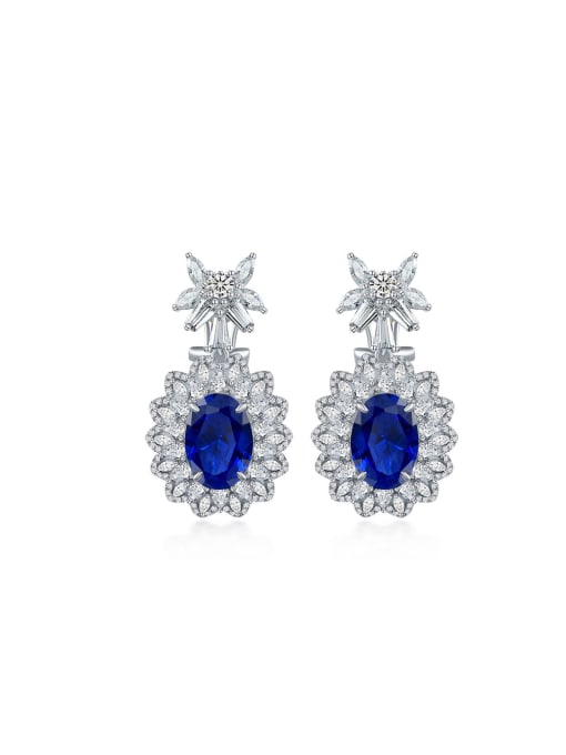 A&T Jewelry 925 Sterling Silver High Carbon Diamond Blue Geometric Luxury Drop Earring 0