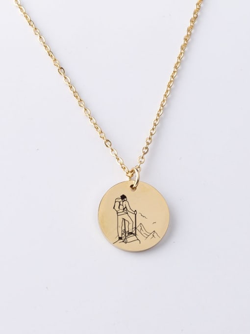 Gold yp001 37 20mm Stainless Steel Disc Record Mountaineering Cartoon Pattern Pendant Necklace