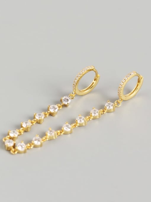 Gold 925 Sterling Silver Rhinestone White Geometric Luxury Huggie Earring