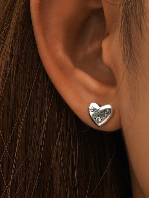 YUANFAN 925 Sterling Silver Heart Vintage Stud Earring 2