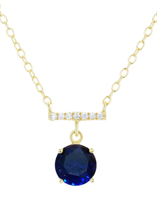 Gold +Deep Blue 925 Sterling Silver Cubic Zirconia Geometric Dainty Necklace