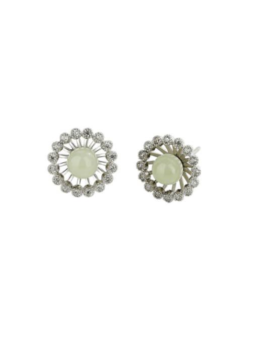 PNJ-Silver 925 Sterling Silver Jade Flower Dainty Stud Earring 0