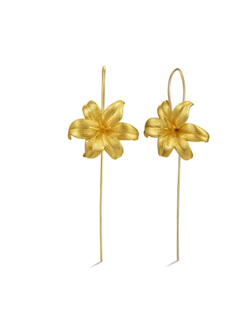 Large gold 925 Sterling Silver happy lily Artisan Hook Earring