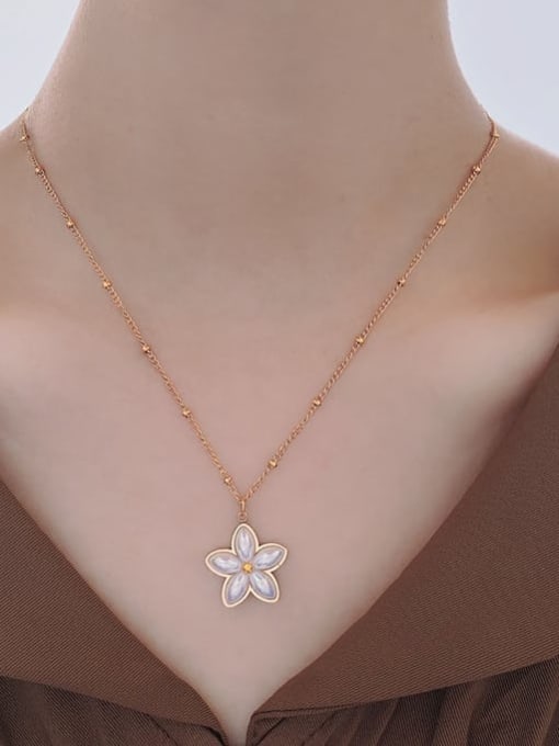 XL0201 Titanium Steel Imitation Pearl Pentagram Minimalist Necklace