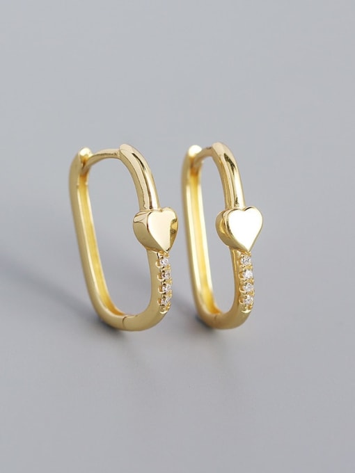 Heart shape (yellow gold) 925 Sterling Silver Cubic Zirconia Geometric Minimalist Huggie Earring