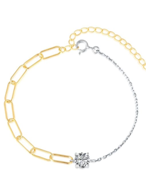 STL-Silver Jewelry 925 Sterling Silver Cubic Zirconia Heart Minimalist Asymmetrical Chain Link Bracelet 0